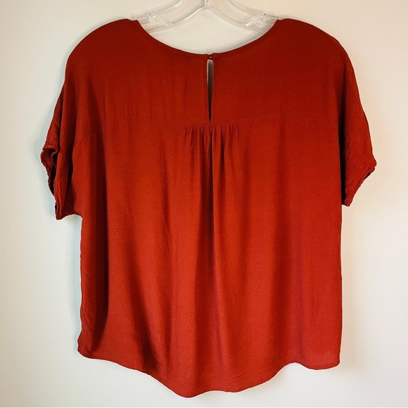 Madewell Boxy Crop Flowy V-Neck Rust Short Sleeve Blouse - Picture 7 of 9